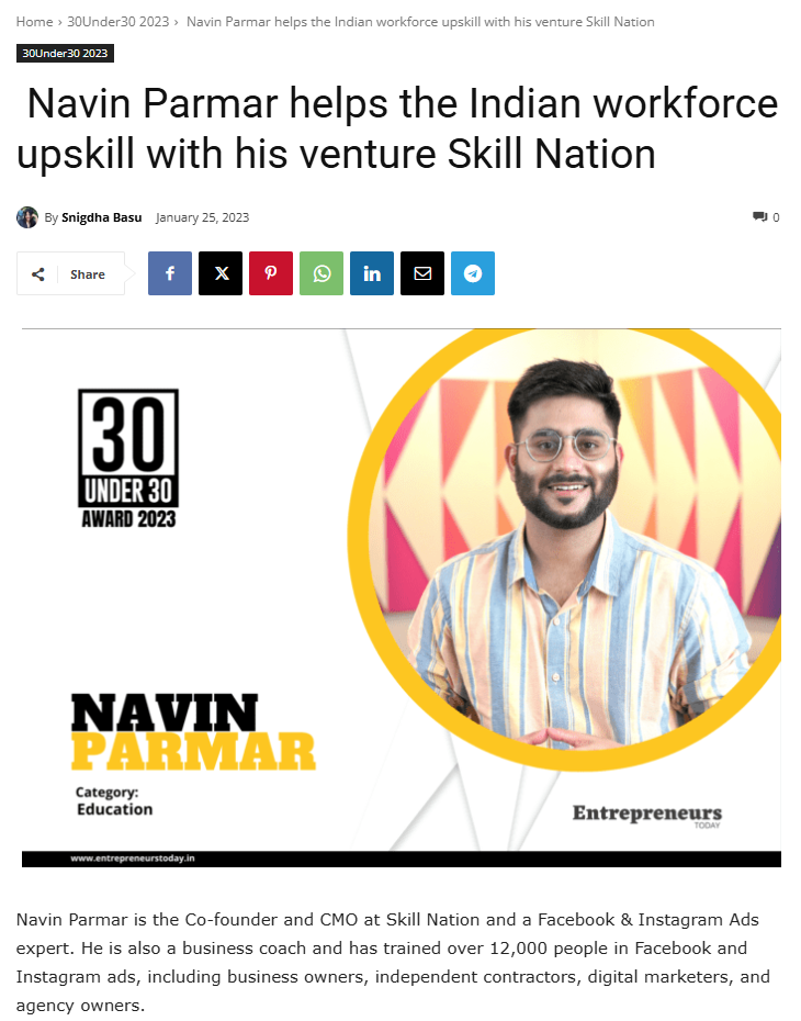 Navin Parmar featured in Entrepreneurs Today magazine